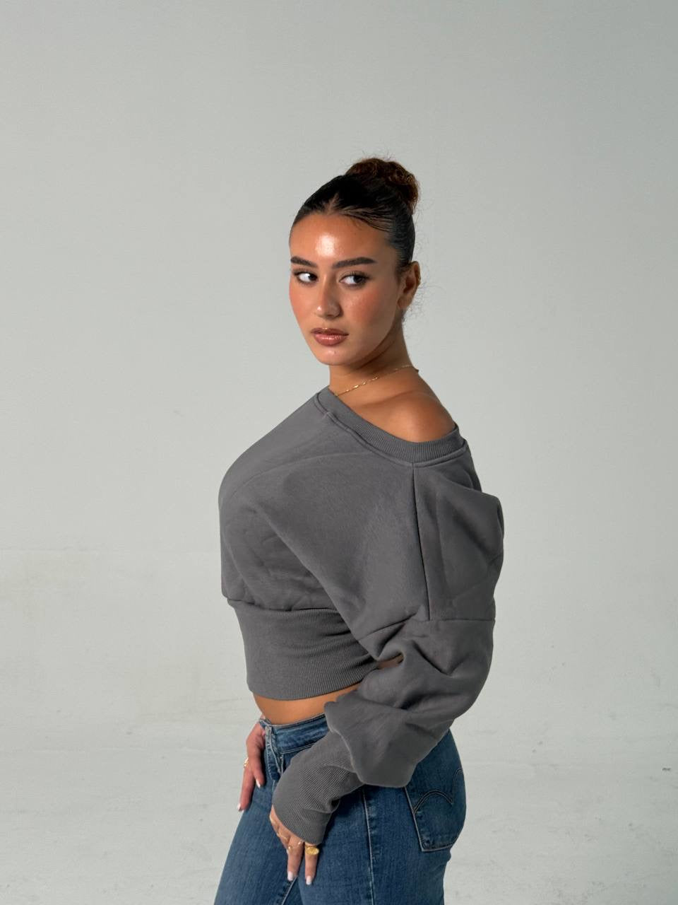 Off shoulder hoodie